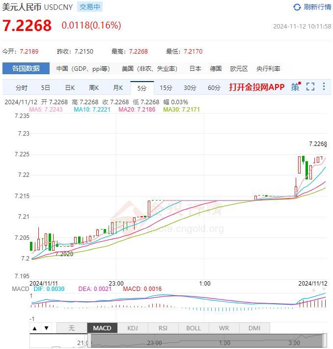 2024年11月12日：11月12日人民币对美元中间价报7.1927 较前一交易日调贬141个基点